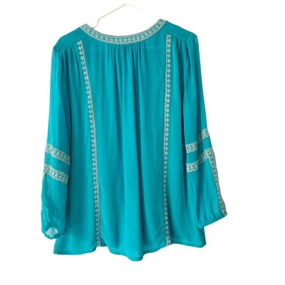 Tolani Embroidered Turquoise Blue Boho Blouse size small - Picture 4 of 8